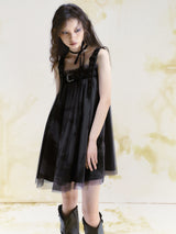Abstract Print Mesh Dress - Black