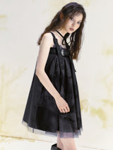 Abstract Print Mesh Dress - Black