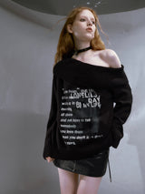 Text Print Off Shoulder Sweater
