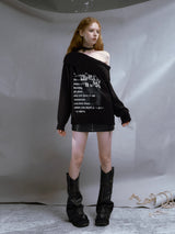Text Print Off Shoulder Sweater